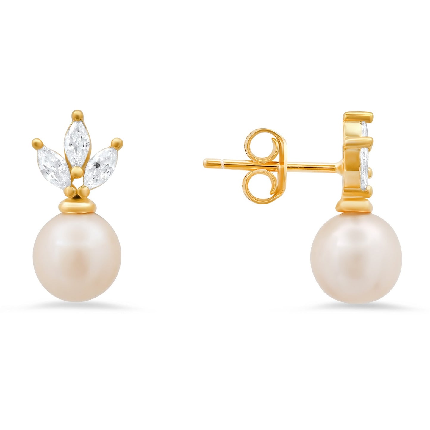 Sterling Silver Marquise CZ & Pearl Stud Earrings - Ruumur