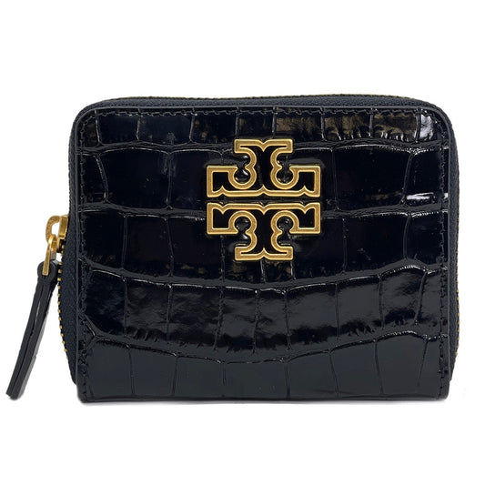 title:Tory Burch Black Britten Embossed Medium Wallet;color:Black