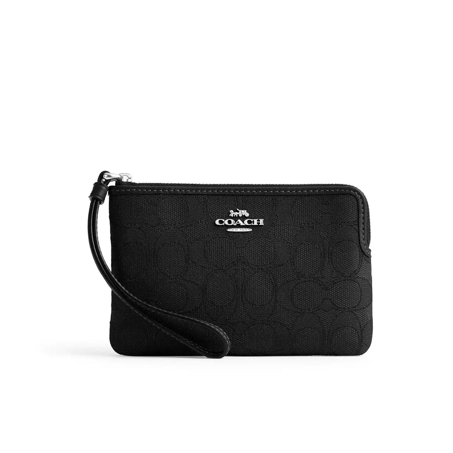 title:Coach Women's Corner Zip Wristlet In Signature Jacquard;color:Black / Black