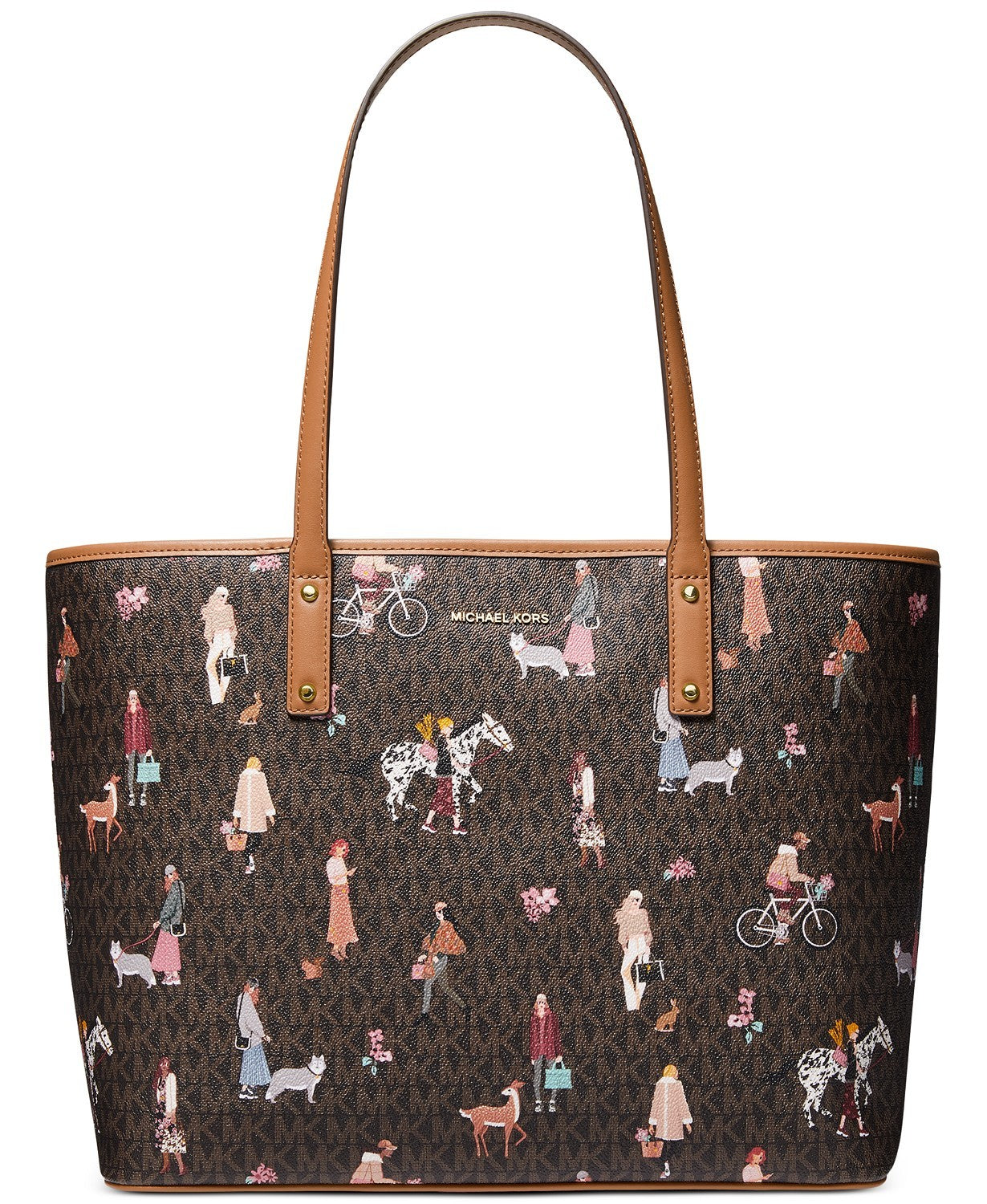 title:Michael Kors Women's Brown Multi Signature Carter Large Open Tote;color:Brown Multi