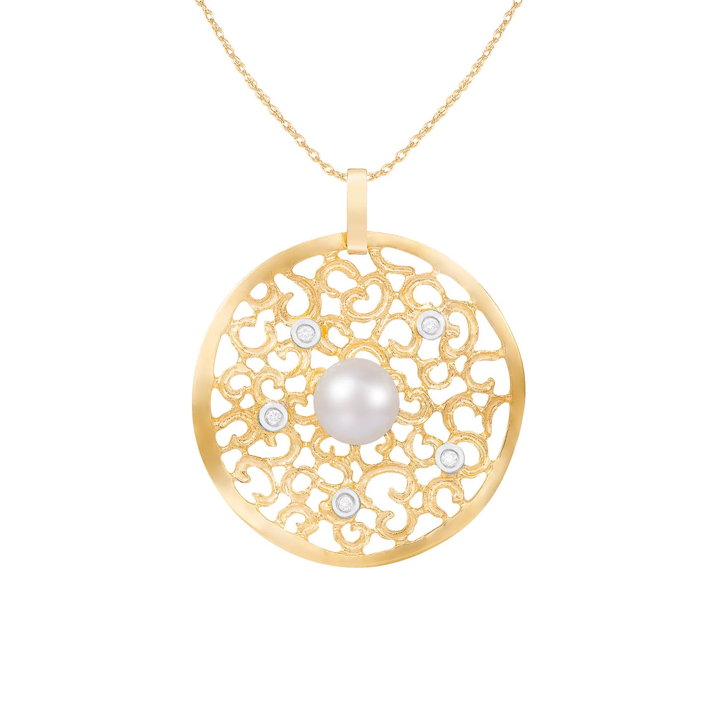 title:Splendid Pearls 14K Yellow Gold Pearl Pendant HE-220YG;color:White