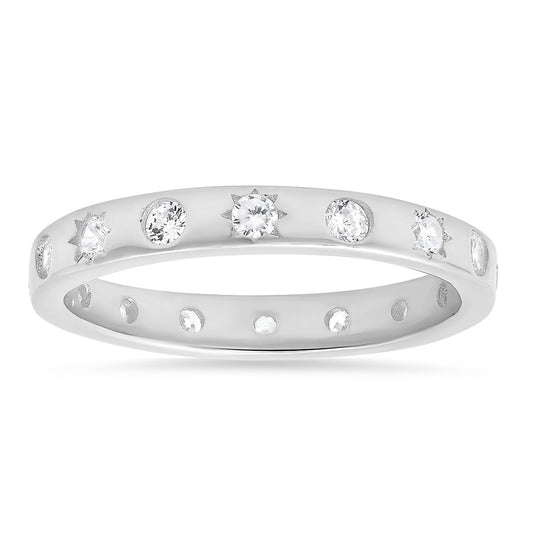 Sterling Silver Celestial CZ Eternity Band Ring