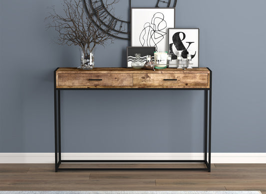 Safdie & Co. Console Table 48" Brown Reclaimed Wood 2 Drawers Black Metal, Entryway or Sofa Table for Living Room