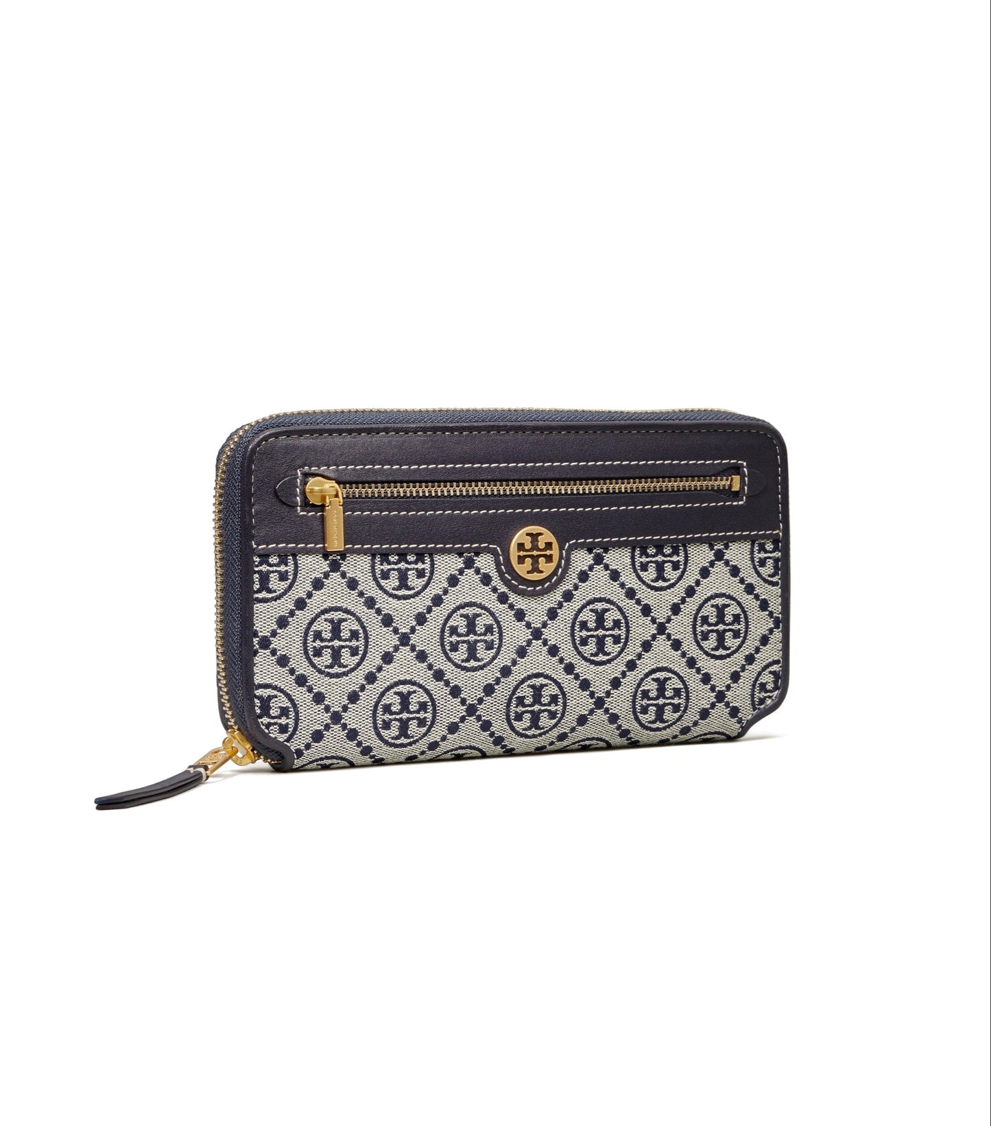 Tory Burch Tory Navy T Monogram Jacquard Zip Continental Wallet