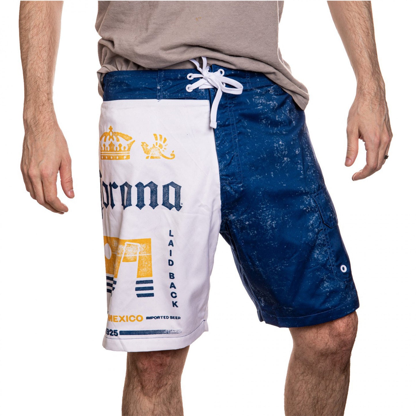 title:Corona Extra Beer 1925 Label Laid Back Board Shorts;color:Blue