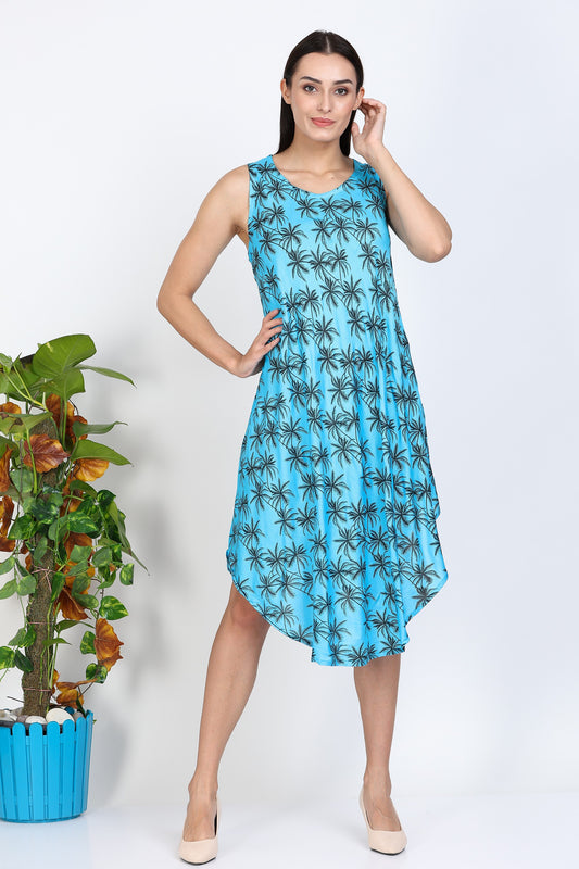 India Blue Women's Palm Print Dress