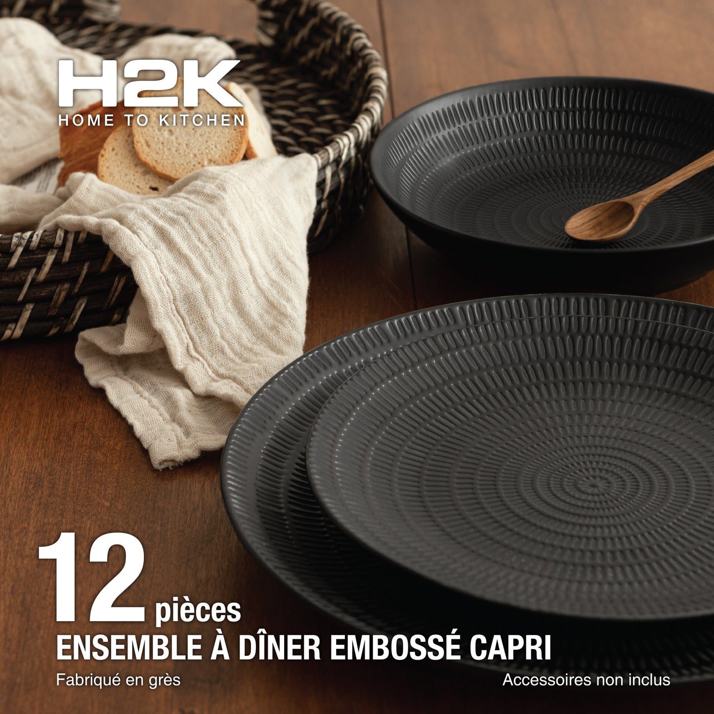 Safdie & Co. Dinnerset 12PC Stoneware Capri Black