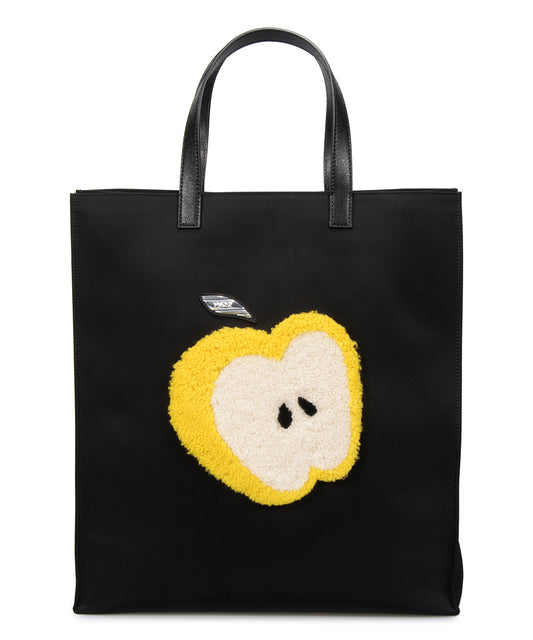 title:Fendi Large Black Grocery Tote with Apple Design;color:Black