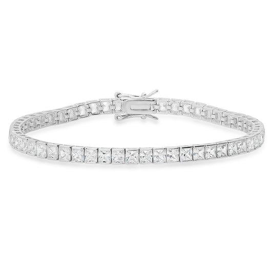 Sterling Silver 7.25" Princess-cut CZ Tennis Bracelet - Ruumur