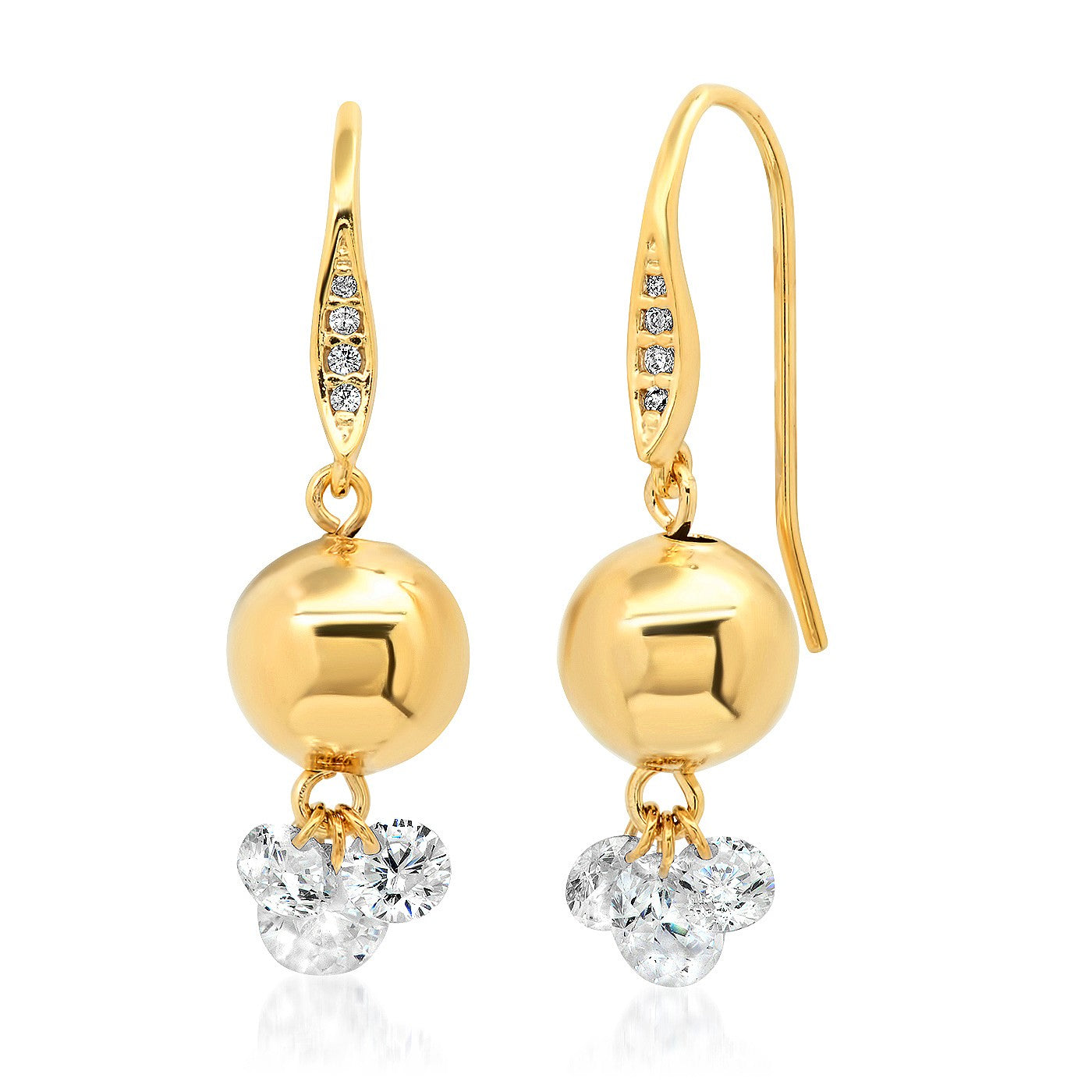 title:Gold Ball and Floating CZ Cluster Earring;color:Gold