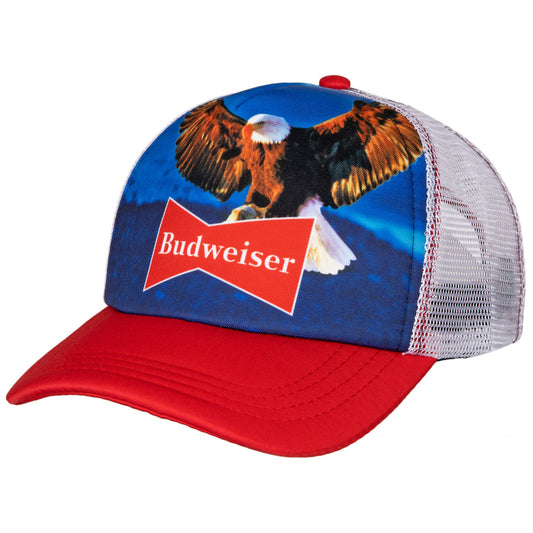 title:Budweiser Eagle Mesh Back Snapback Trucker Hat;color:Red