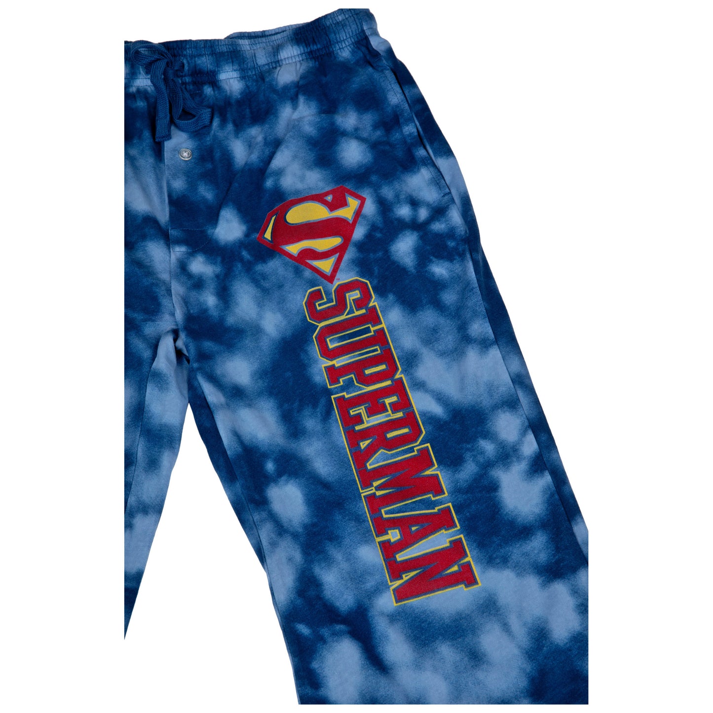 title:Superman Logo Tie-Dye Pajama Pants;color:Blue