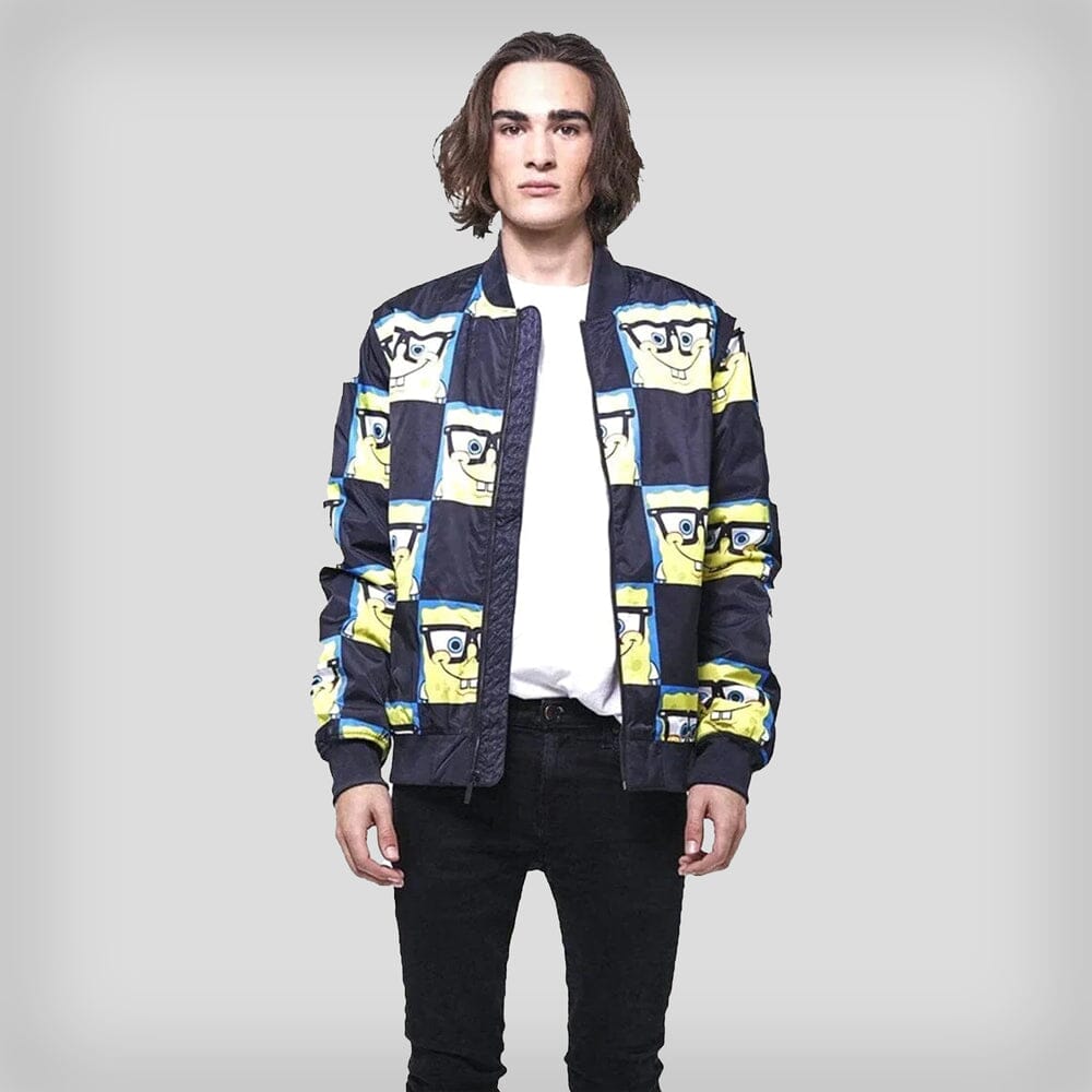 Men's Nickelodeon Spongebob Bomber Jacket - FINAL SALE Men's Jackets Members Only Black X-Small 