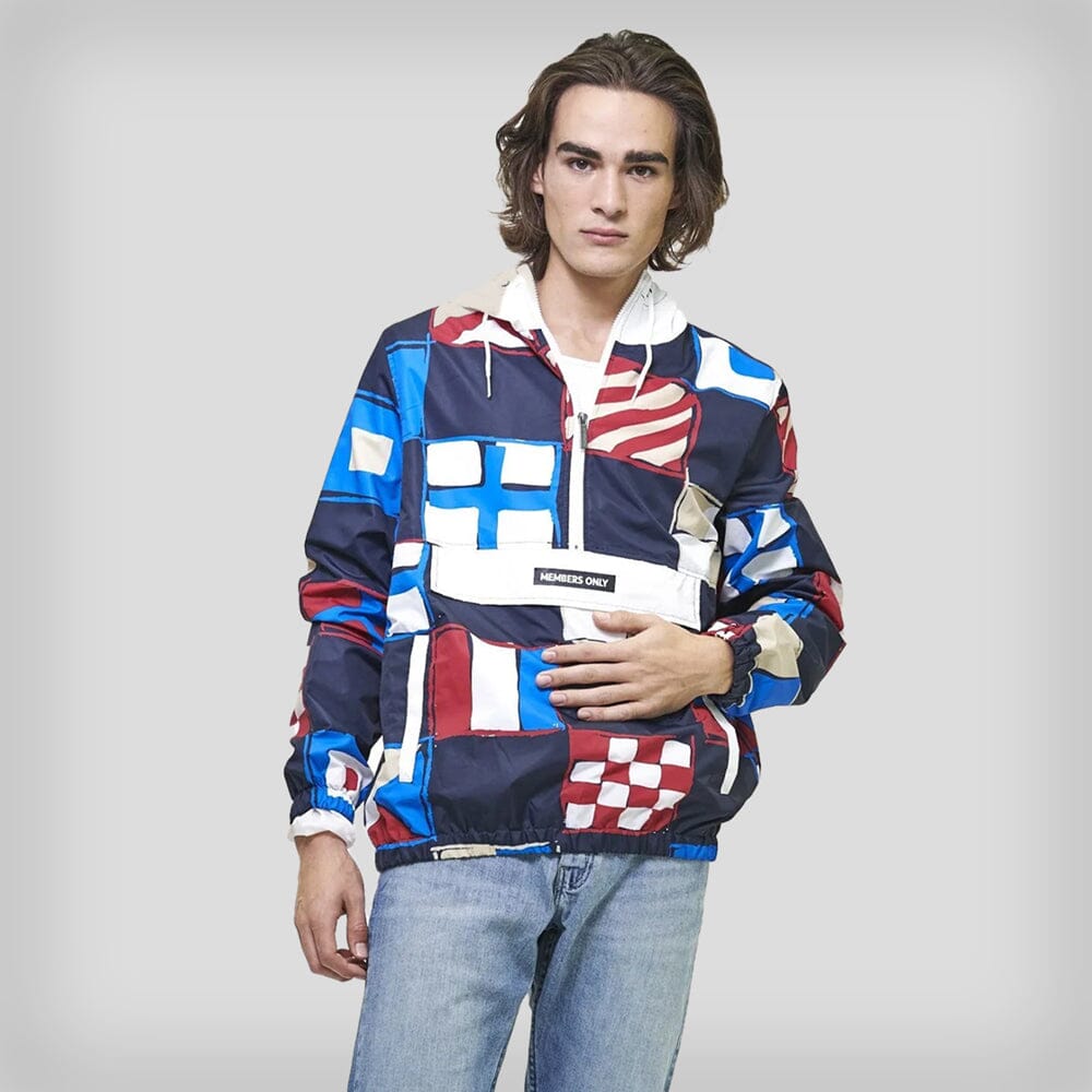 Members Only Men's Flag Print Pullover Windbreaker Jacket - Ruumur