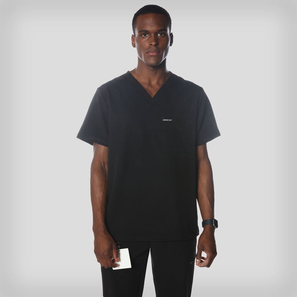 Brighton 3-Pocket Scrub Top Mens Scrub Top Members Only Black Small 