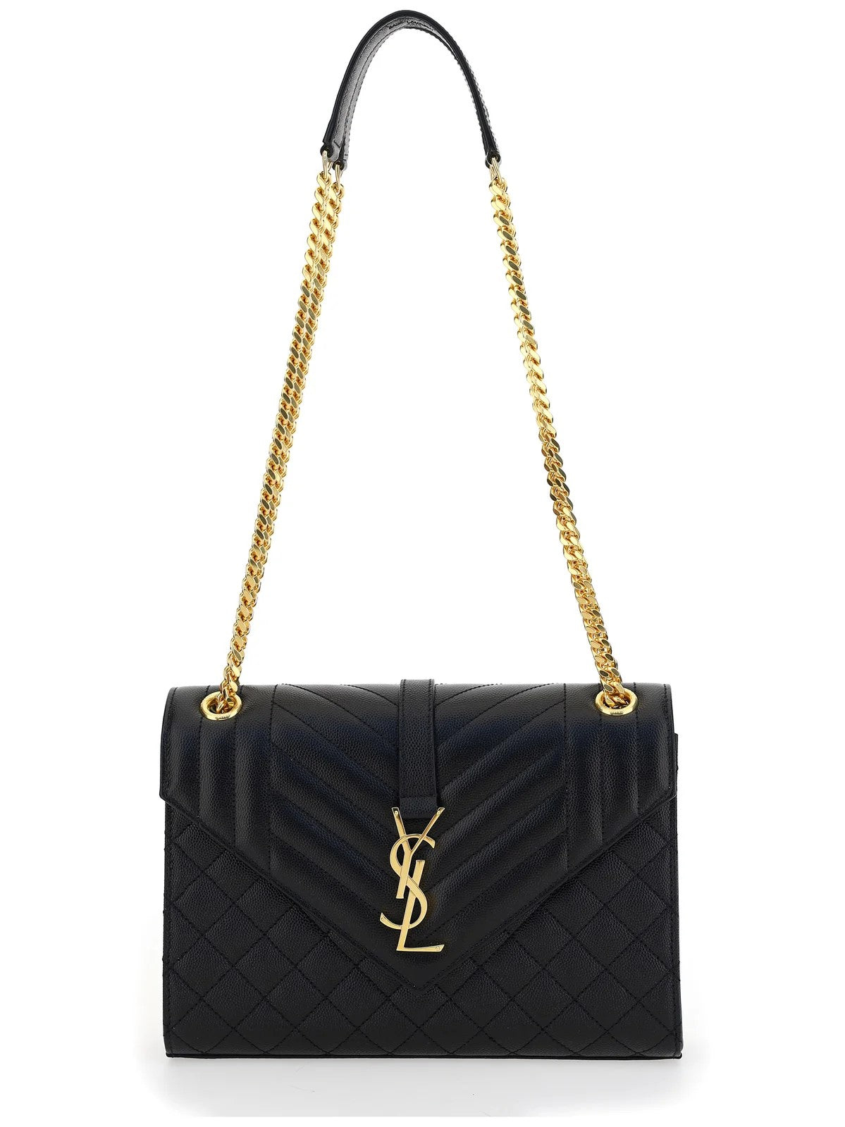 Saint Laurent ENVELOPE MEDIUM IN QUILTED GRAIN DE POUDRE EMBOSSED LEATHER Gold