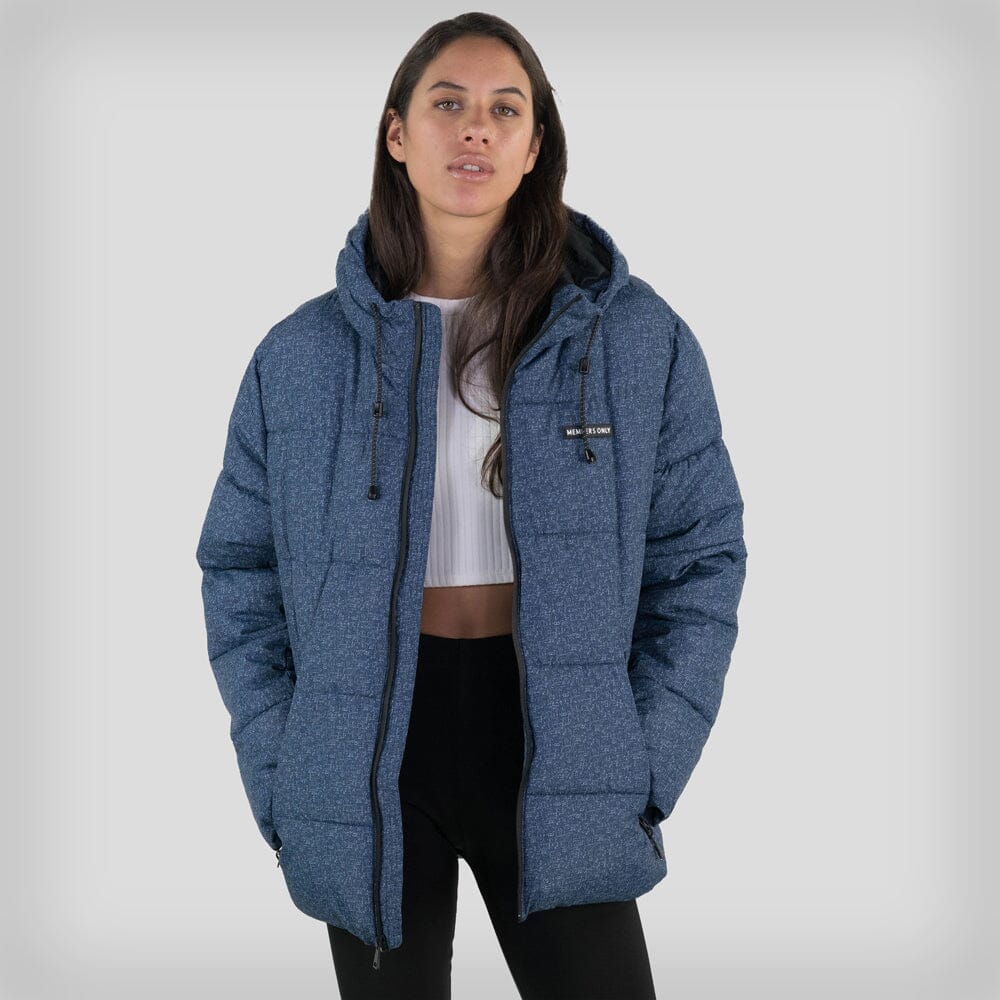 Women's Heather Print Puffer Oversized Jacket - FINAL SALE Womens Jacket Members Only SLATE Small 