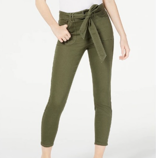 Vanilla Star Women's Belted Cropped Jeans Green Size 7