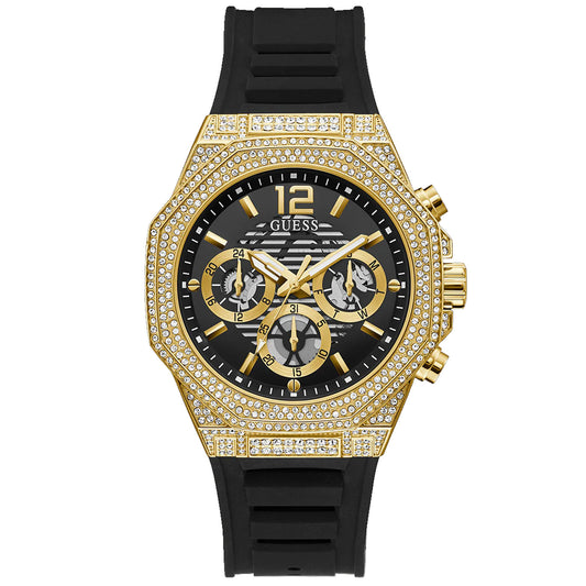 title:Guess Men's Momentum Black Gold Tone Multi-function;color:Black