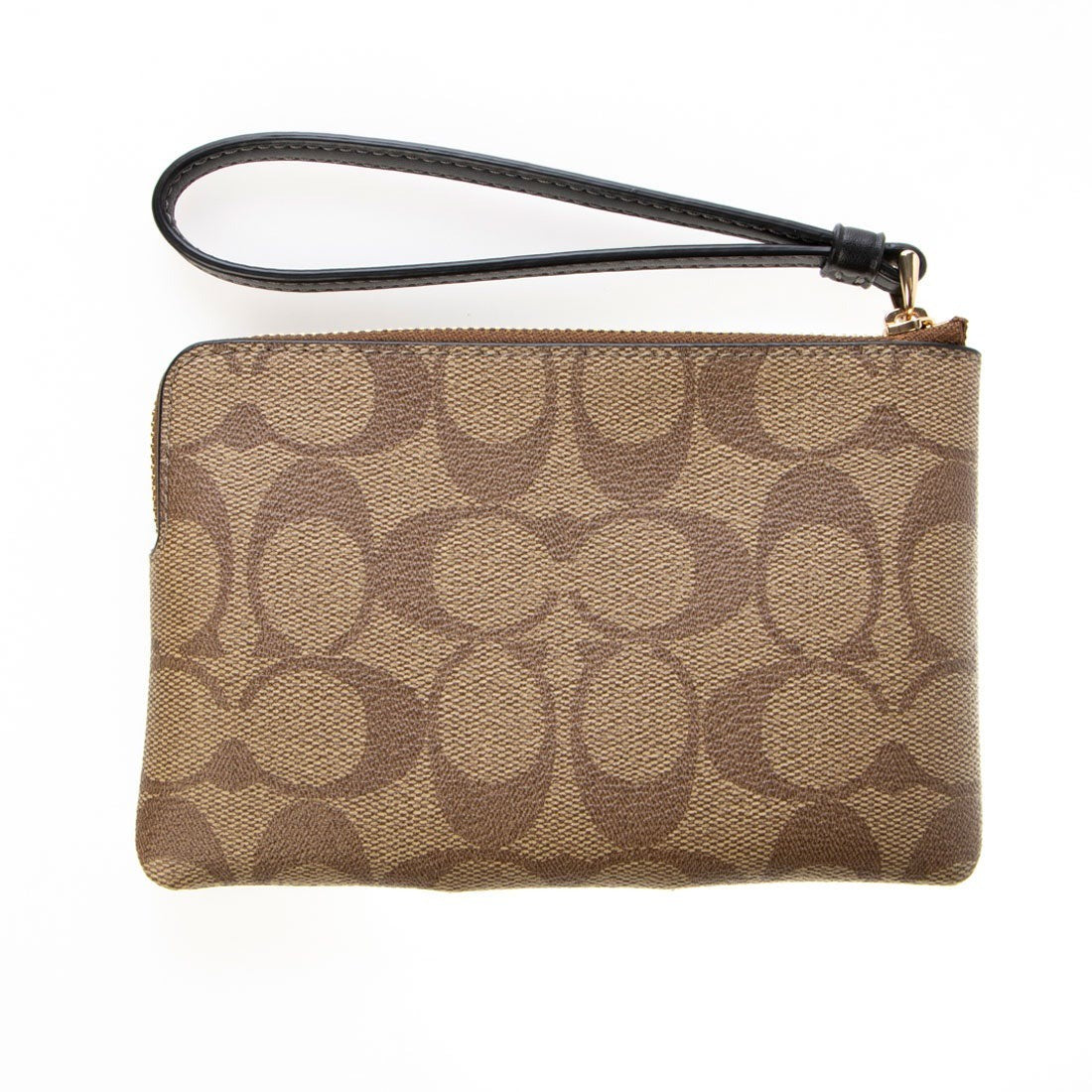 title:Coach Women's Corner Zip Wristlet In Signature Canvas;color:Khaki / Black