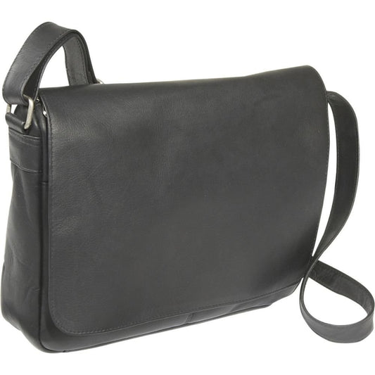 title:Leather Full Flap Over Shoulder Bag;color:Black