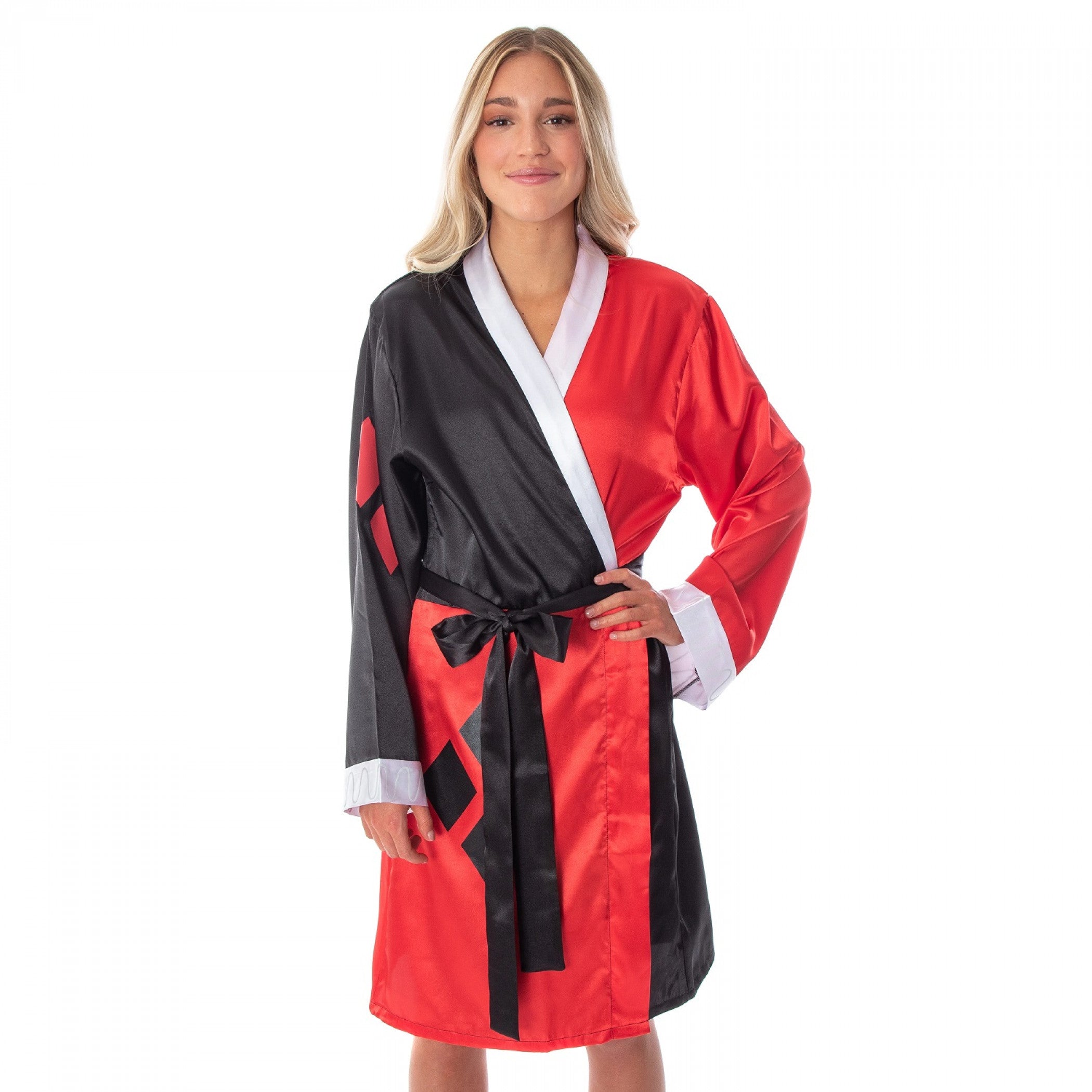 title:DC Comics Harley Quinn Costume Silky Satin Robe;color:Red