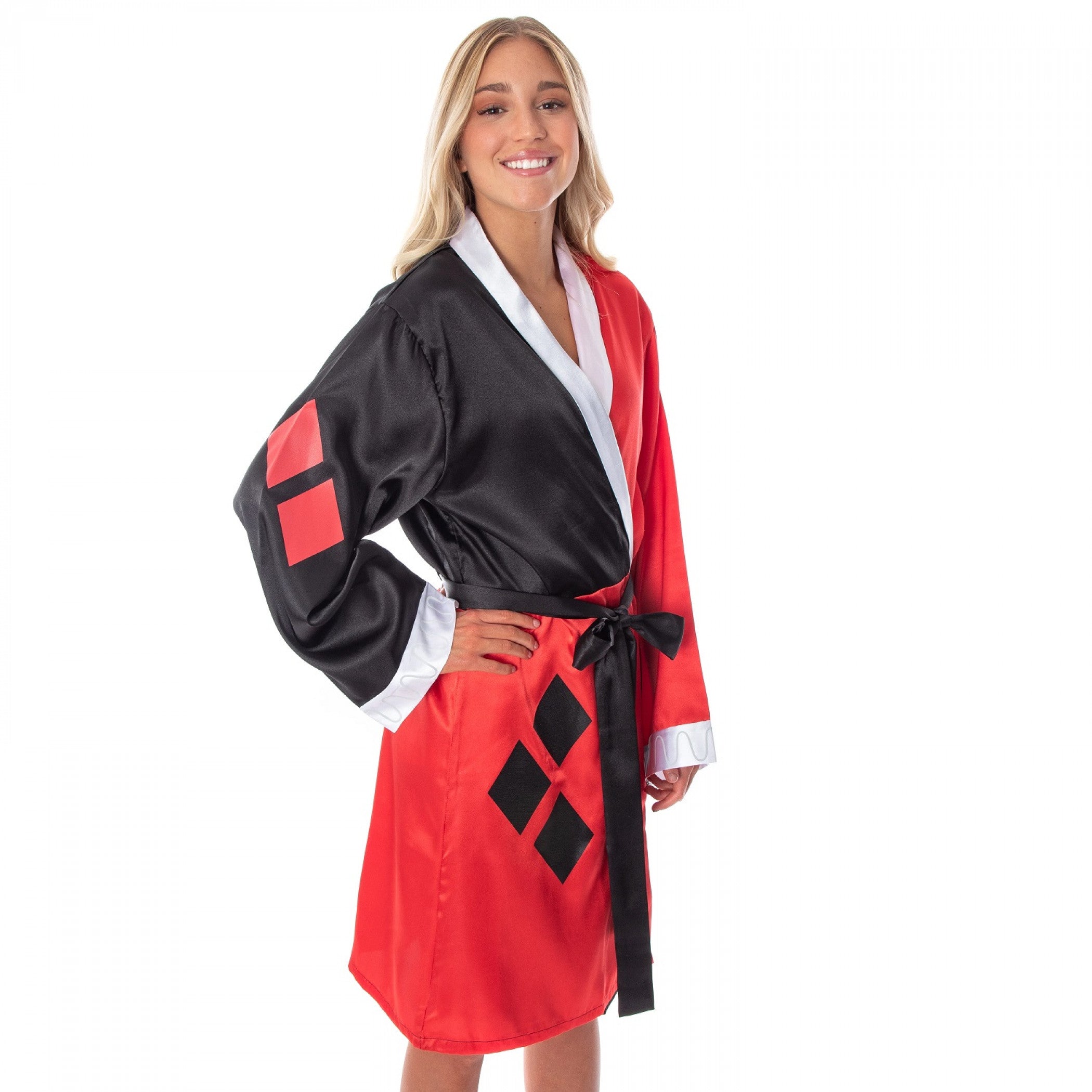 title:DC Comics Harley Quinn Costume Silky Satin Robe;color:Red