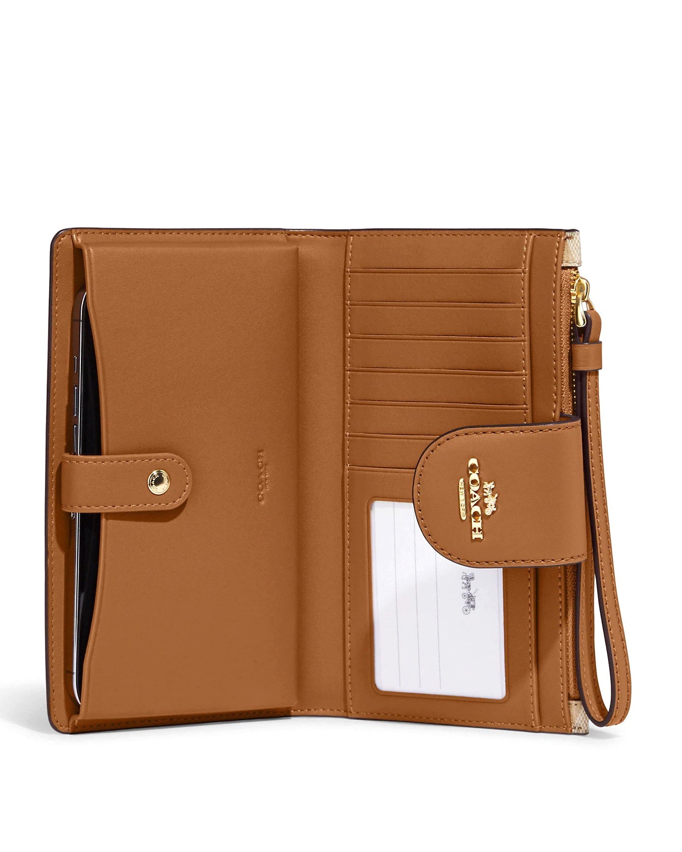 title:Coach Women's Tech Wallet In Colorblock Signature Canvas;color:Light Khaki / Light Saddle