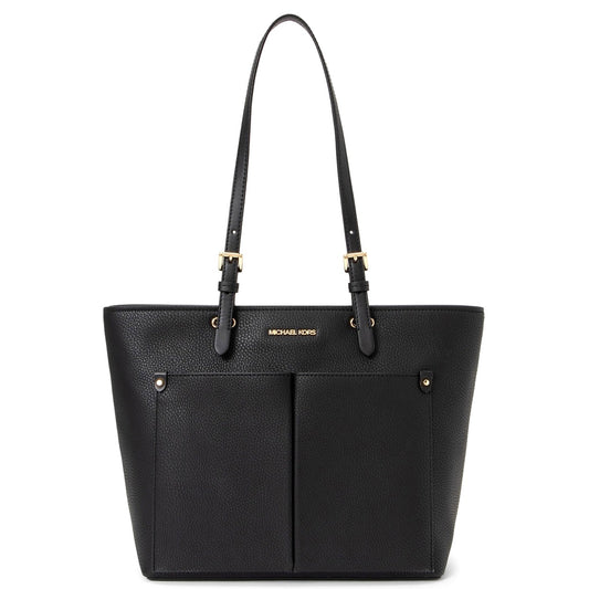 title:Michael Kors Women's Jet Set Medium Pocket Vegan Leather Tote Bag;color:Black