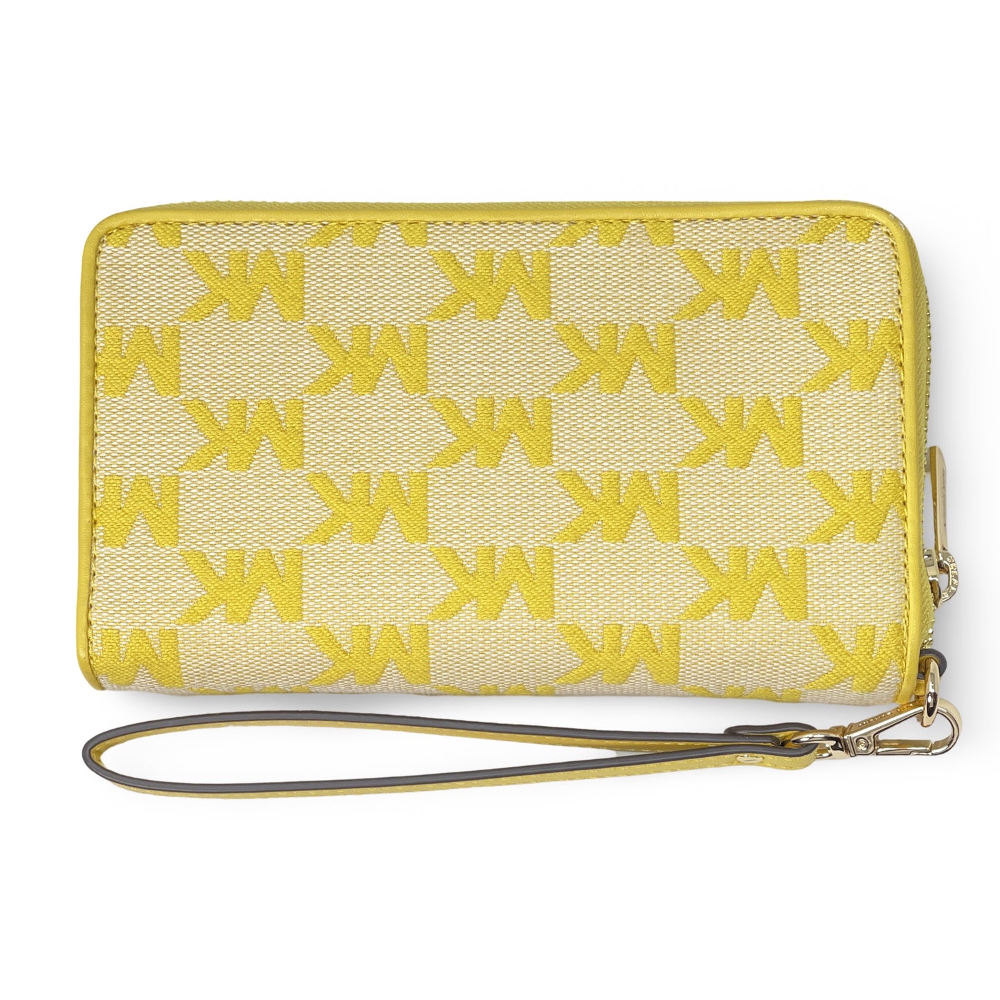 title:Michael Kors Women's Jet Set Travel Logo Jacquard Phone Wallet;color:Golden Yellow