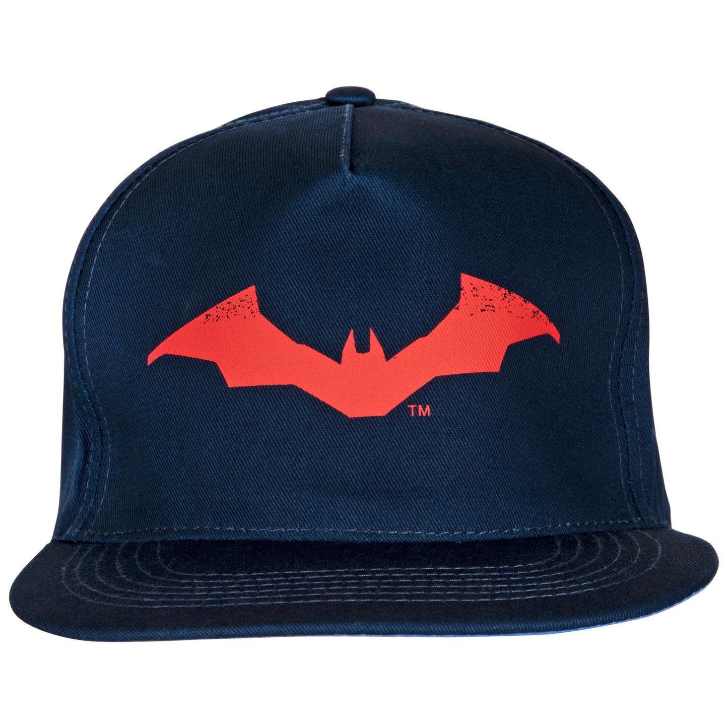 title:DC Comics The Batman Sketched Logo and Font Embroidery Flat Bill Hat;color:Blue