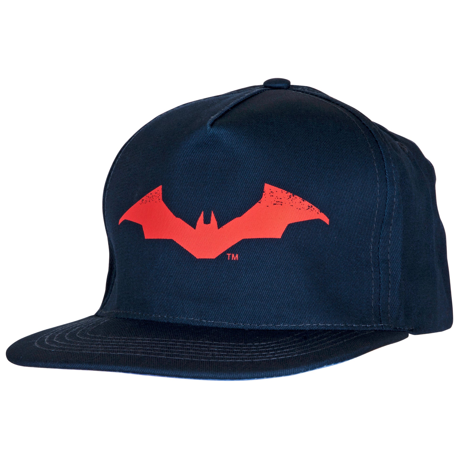 title:DC Comics The Batman Sketched Logo and Font Embroidery Flat Bill Hat;color:Blue