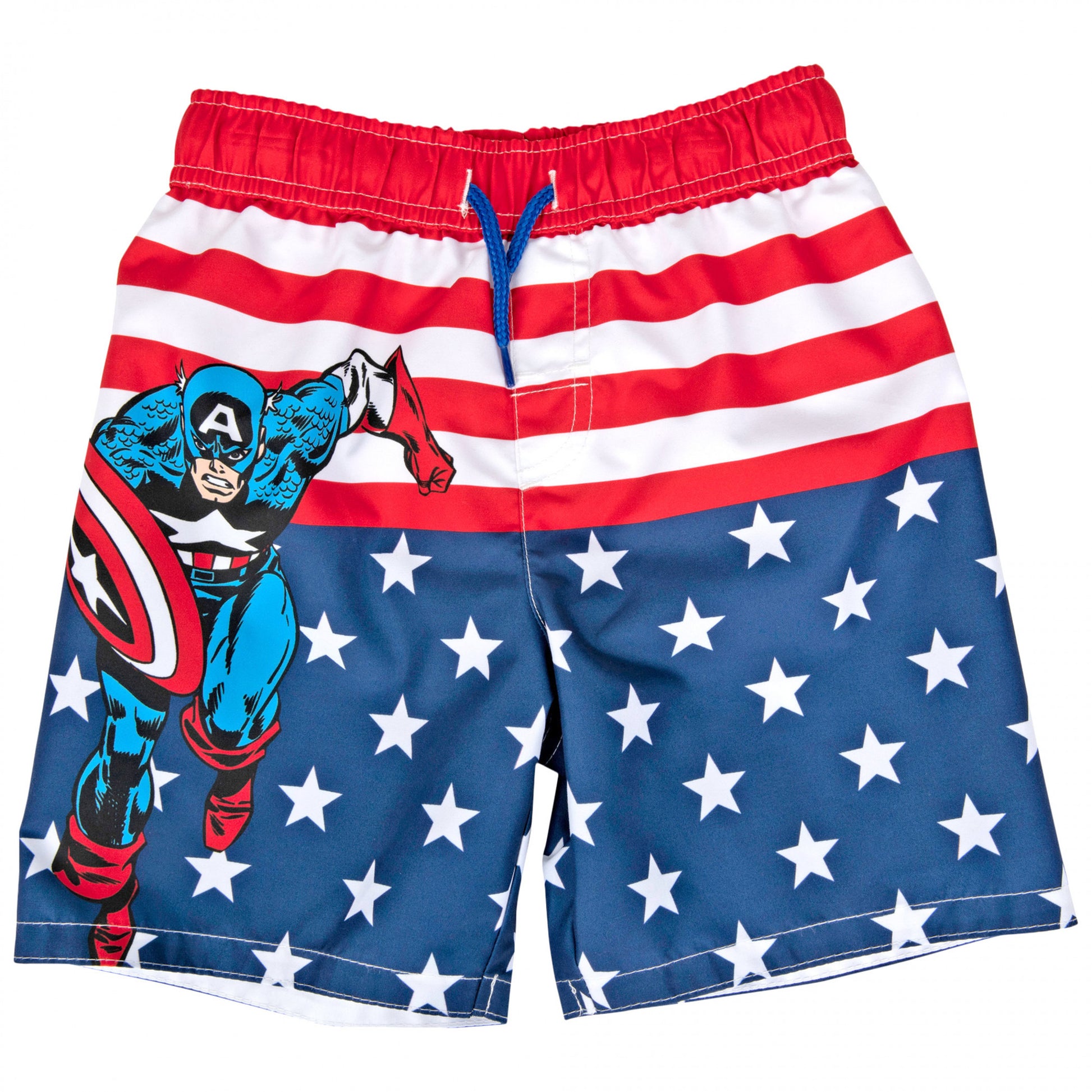 title:Captain America Character With Stars and Stripes Youth Swim Shorts;color:Multi-Color