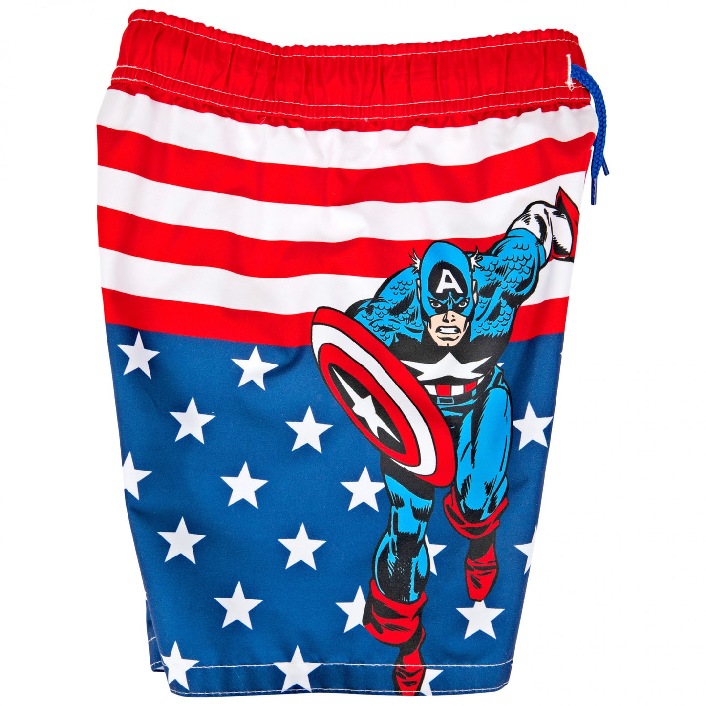 title:Captain America Character With Stars and Stripes Youth Swim Shorts;color:Multi-Color