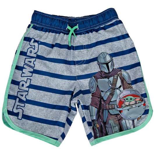 title:Star Wars The Mandalorian and The Child Grogu Youth Swim Shorts;color:Multi-Color