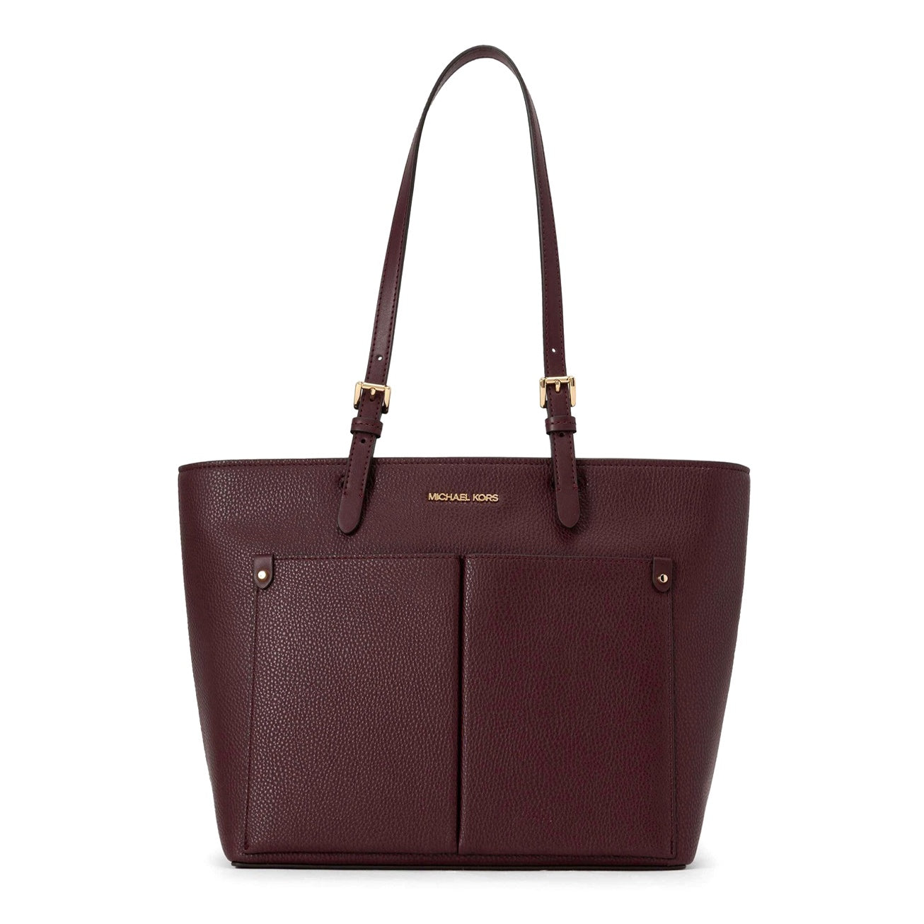 title:Michael Kors Women's Jet Set Medium Vegan Leather Pocket Tote Bag;color:Oxblood