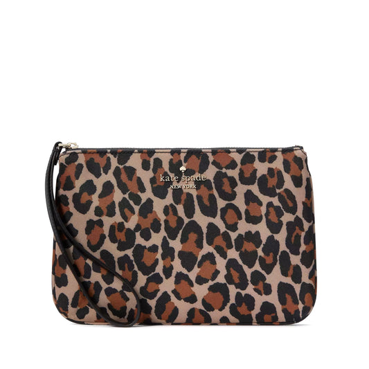 title:Kate Spade Women's Chelsea Leopard Medium Wristlet Pouch;color:Brown Multi