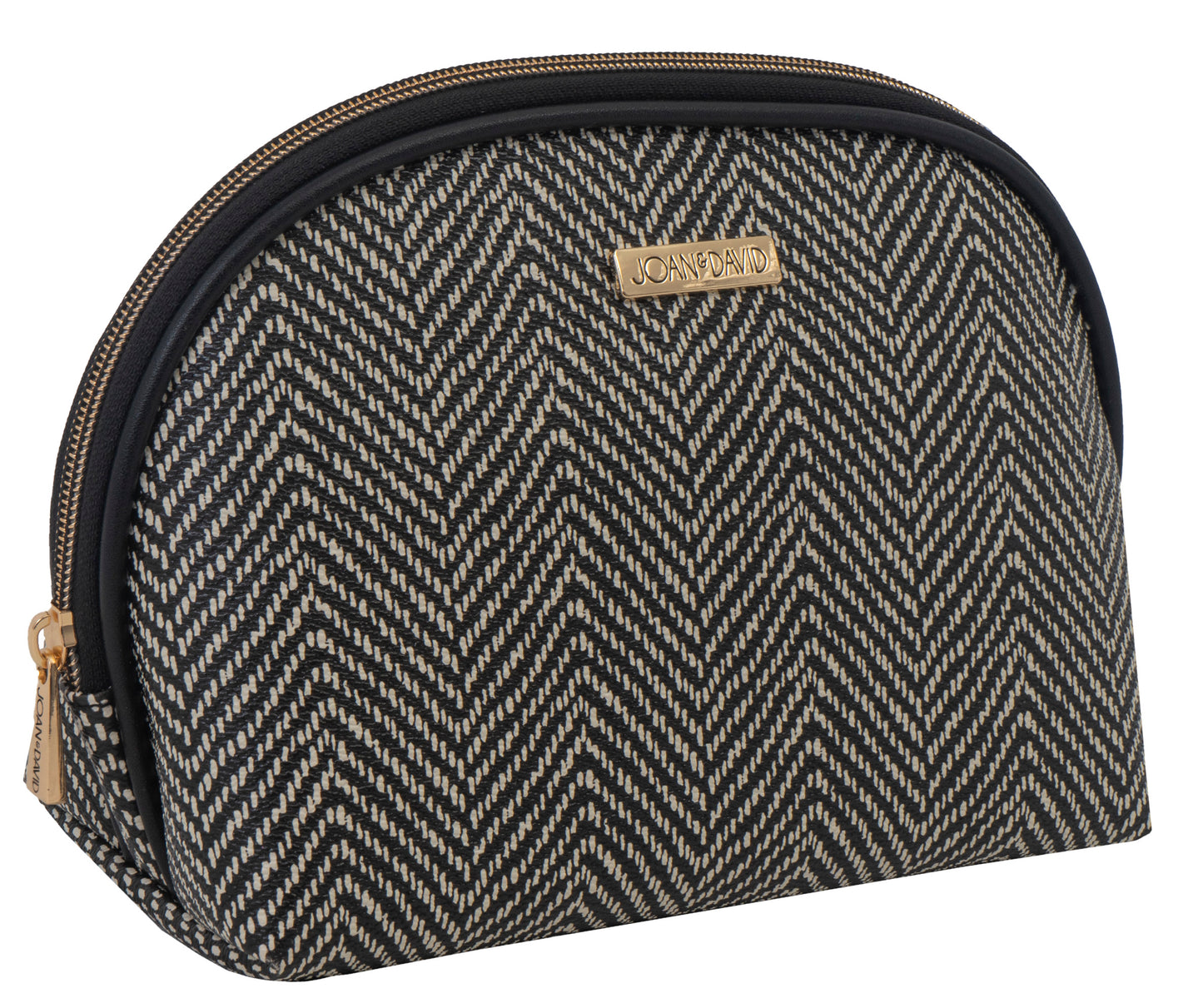 title:Joan & David Chevron Patterned Dome Cosmetic Bag;color:Black