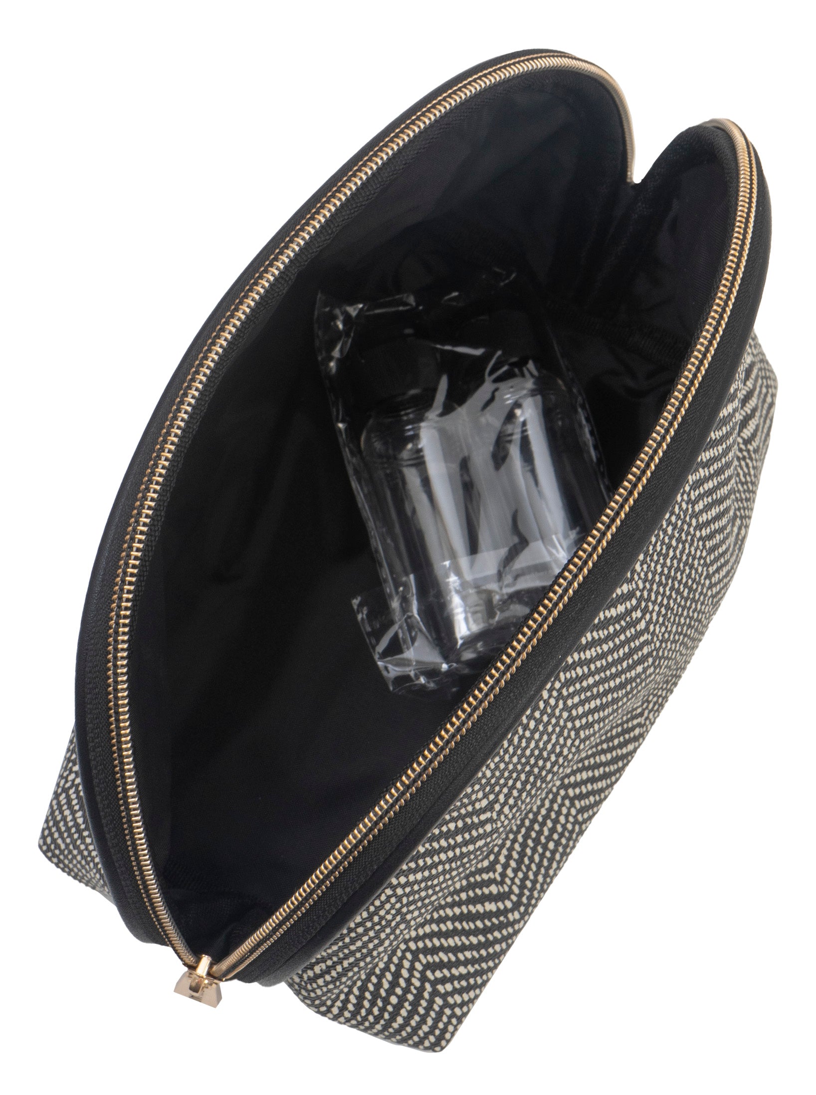 title:Joan & David Chevron Patterned Dome Cosmetic Bag;color:Black