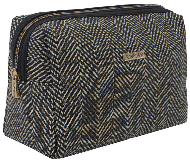 title:Joan & David Chevron Patterned Large Loaf Cosmetic Bag;color:Black