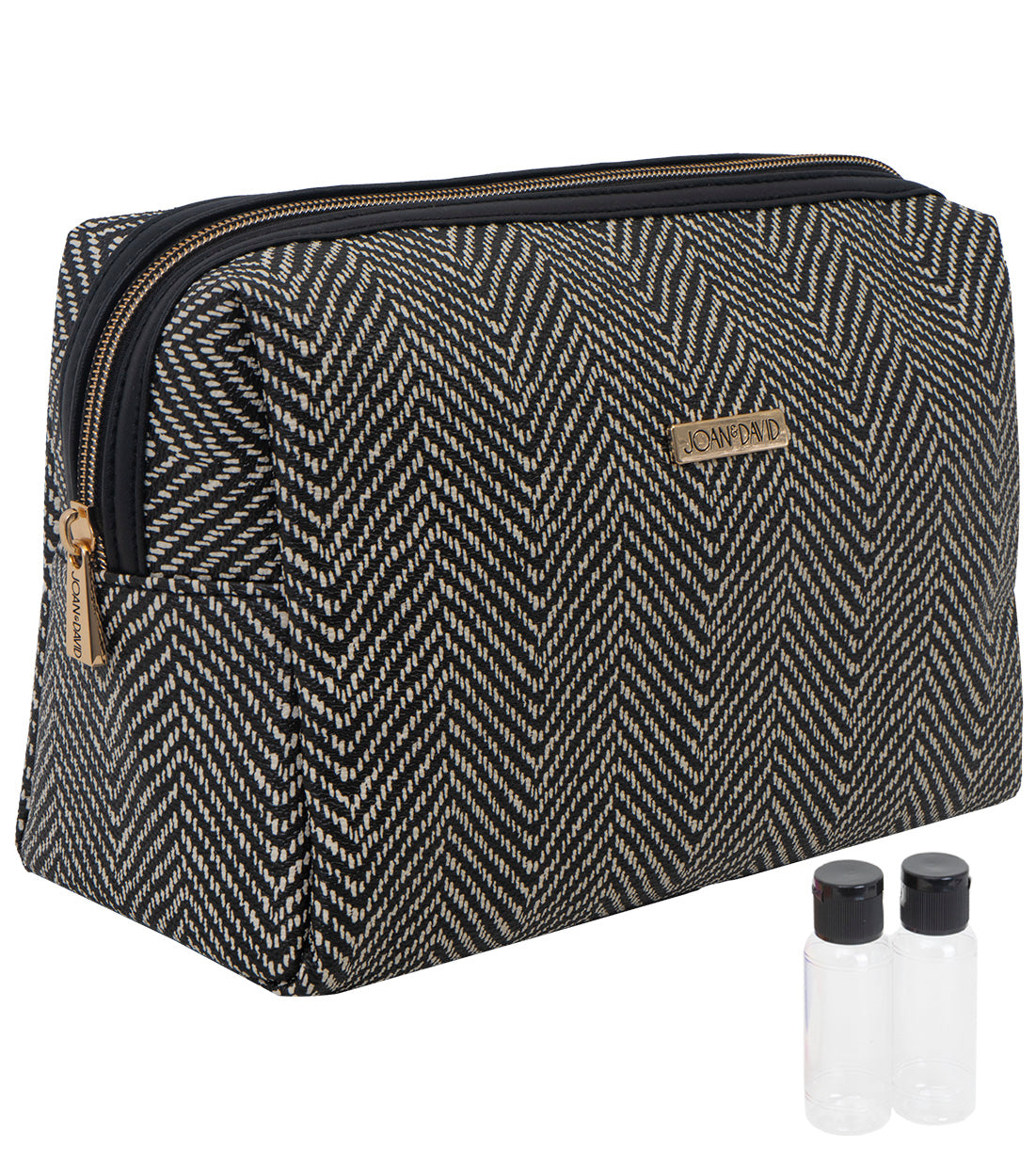 title:Joan & David Chevron Patterned Large Loaf Cosmetic Bag;color:Black