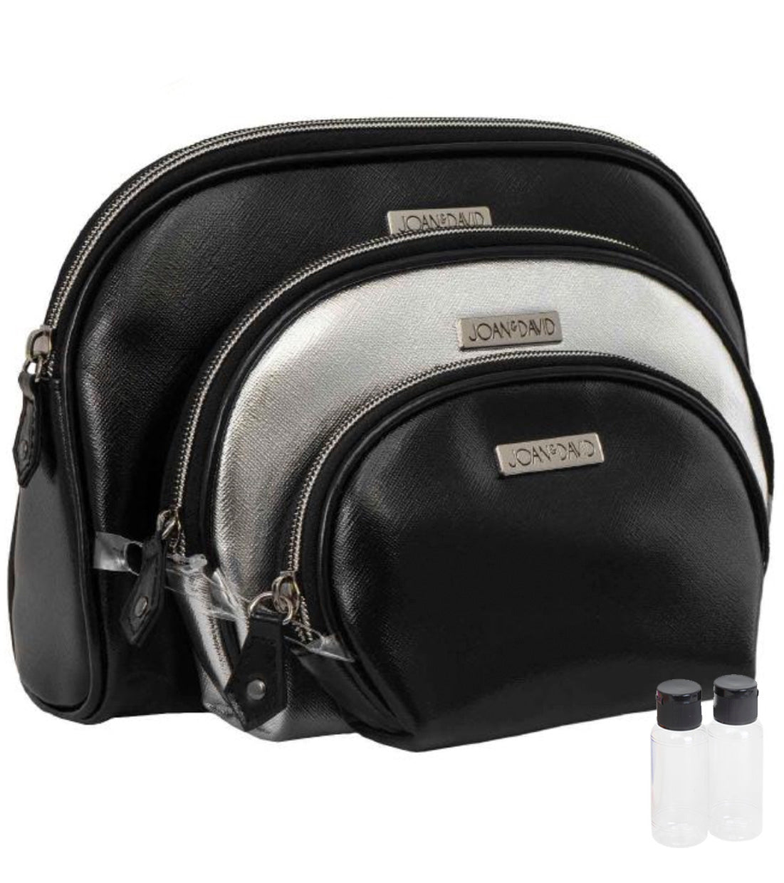 title:Joan & David Metallic 3 Piece Dome Cosmetic Toiletry Bag Set;color:Black