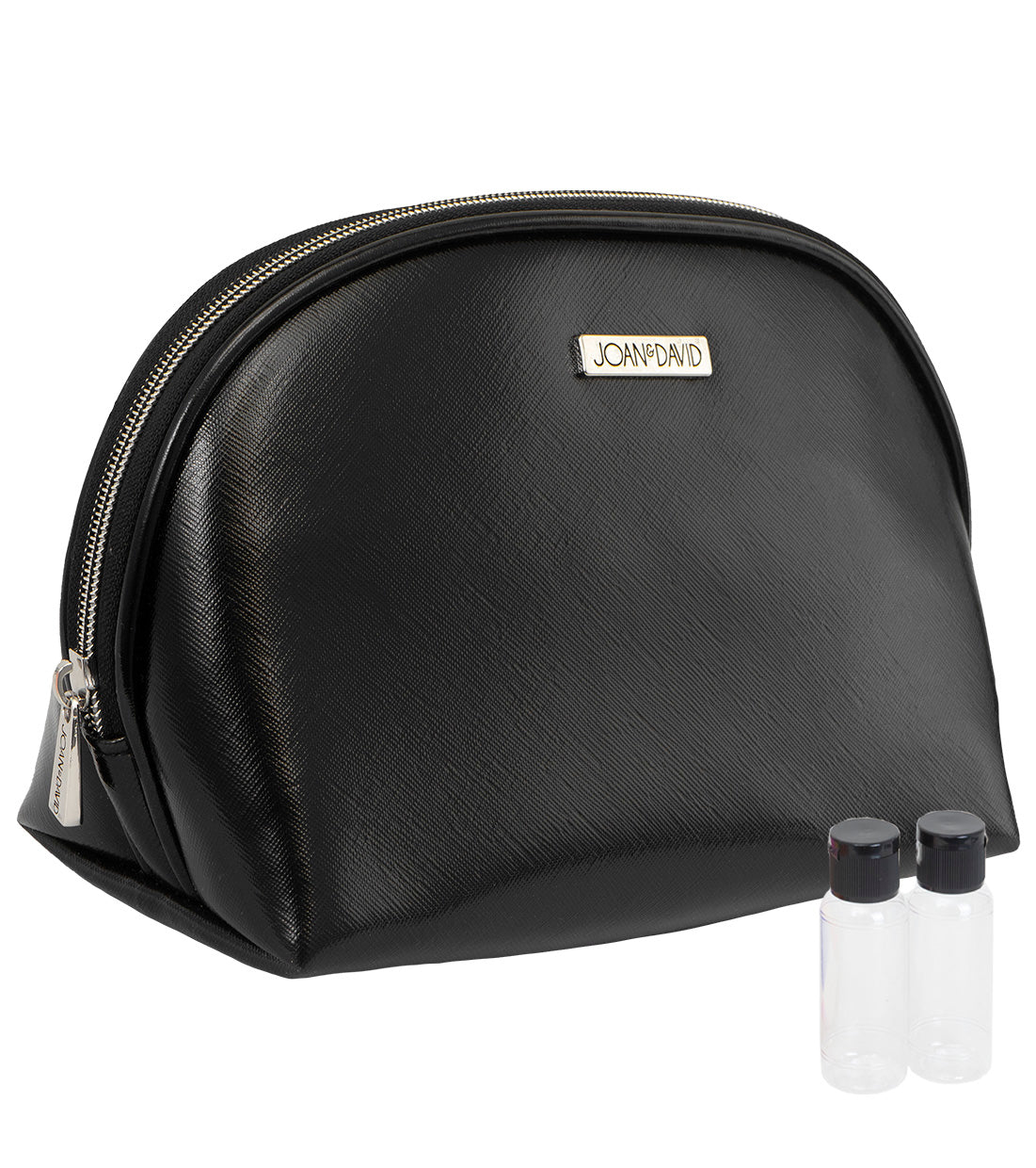 title:Joan & David Metallic Dome Cosmetic Bag;color:Black