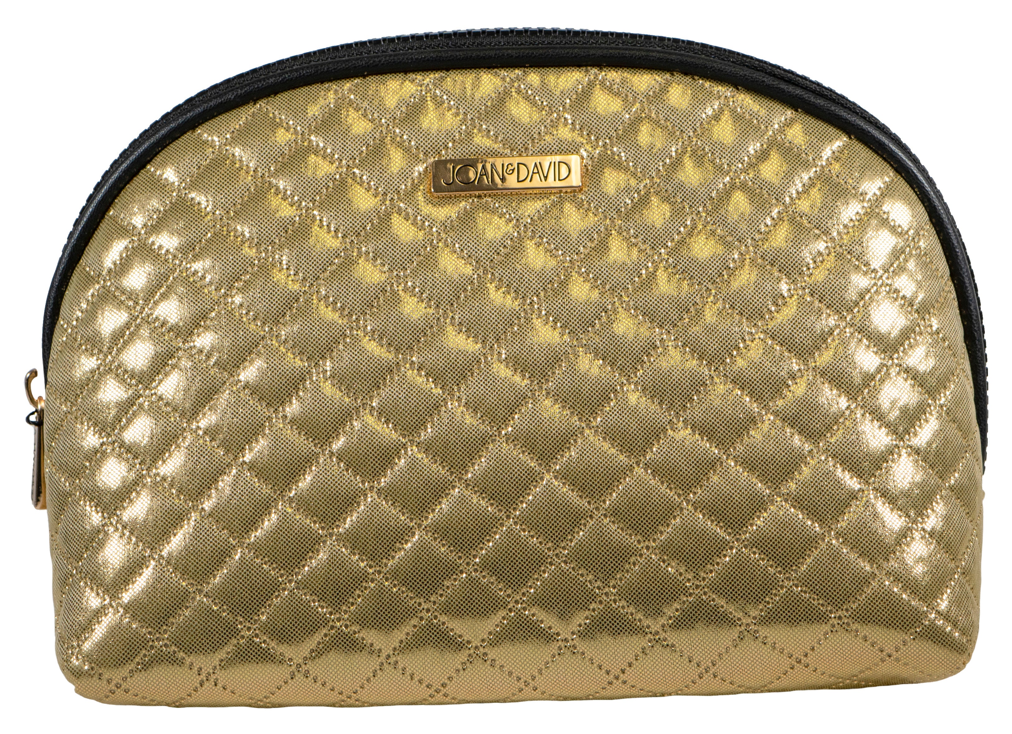 title:Joan & David Diamond Metallic Dome Cosmetic Bag;color:Gold