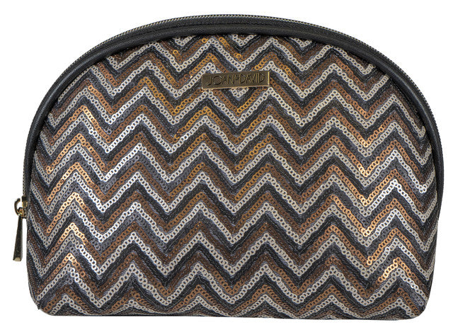 title:Joan & David Sequined Chevron Patterned Dome Cosmetic Bag;color:Gold