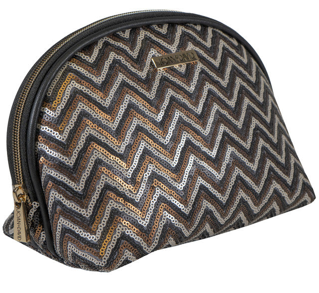 title:Joan & David Sequined Chevron Patterned Dome Cosmetic Bag;color:Gold