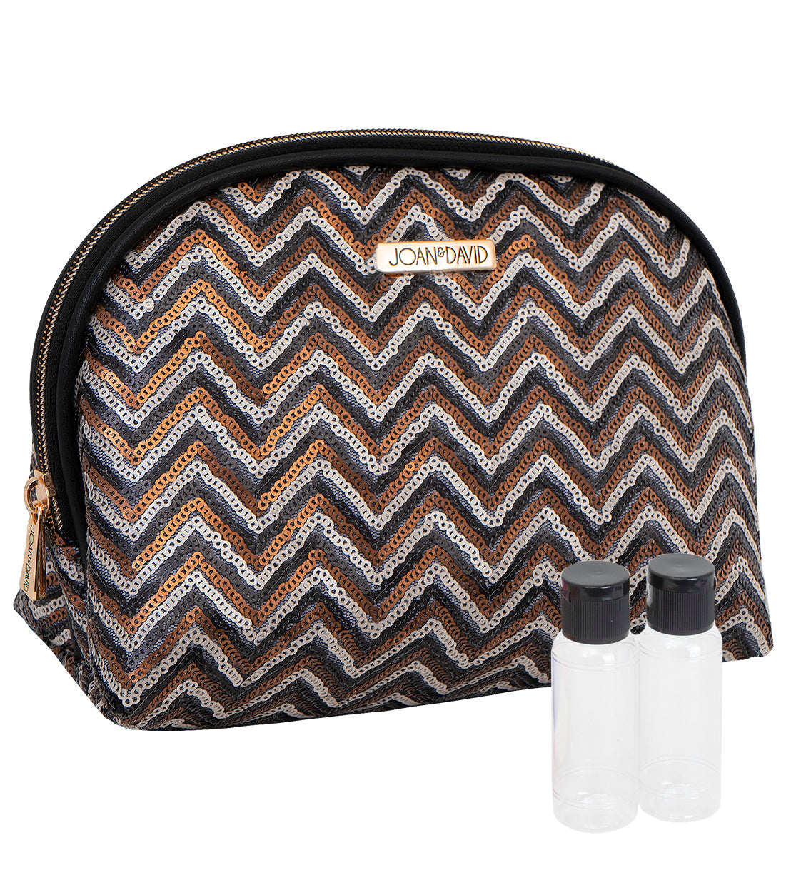 title:Joan & David Sequined Chevron Patterned Dome Cosmetic Bag;color:Gold