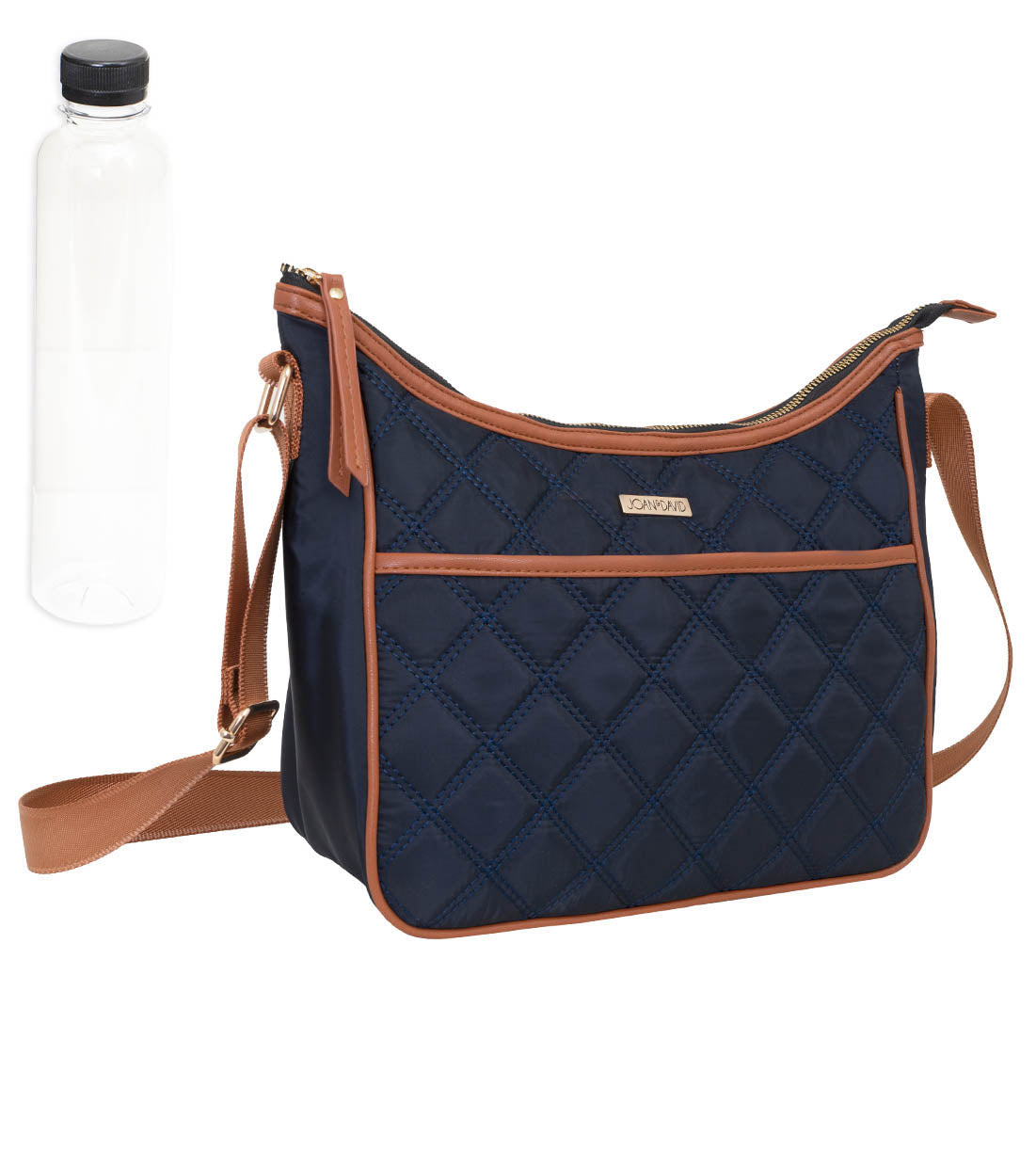 title:Joan & David Diamond Quilted Crossbody Nylon Cooler Lunch Tote With Re-Usable Bottle;color:Olive