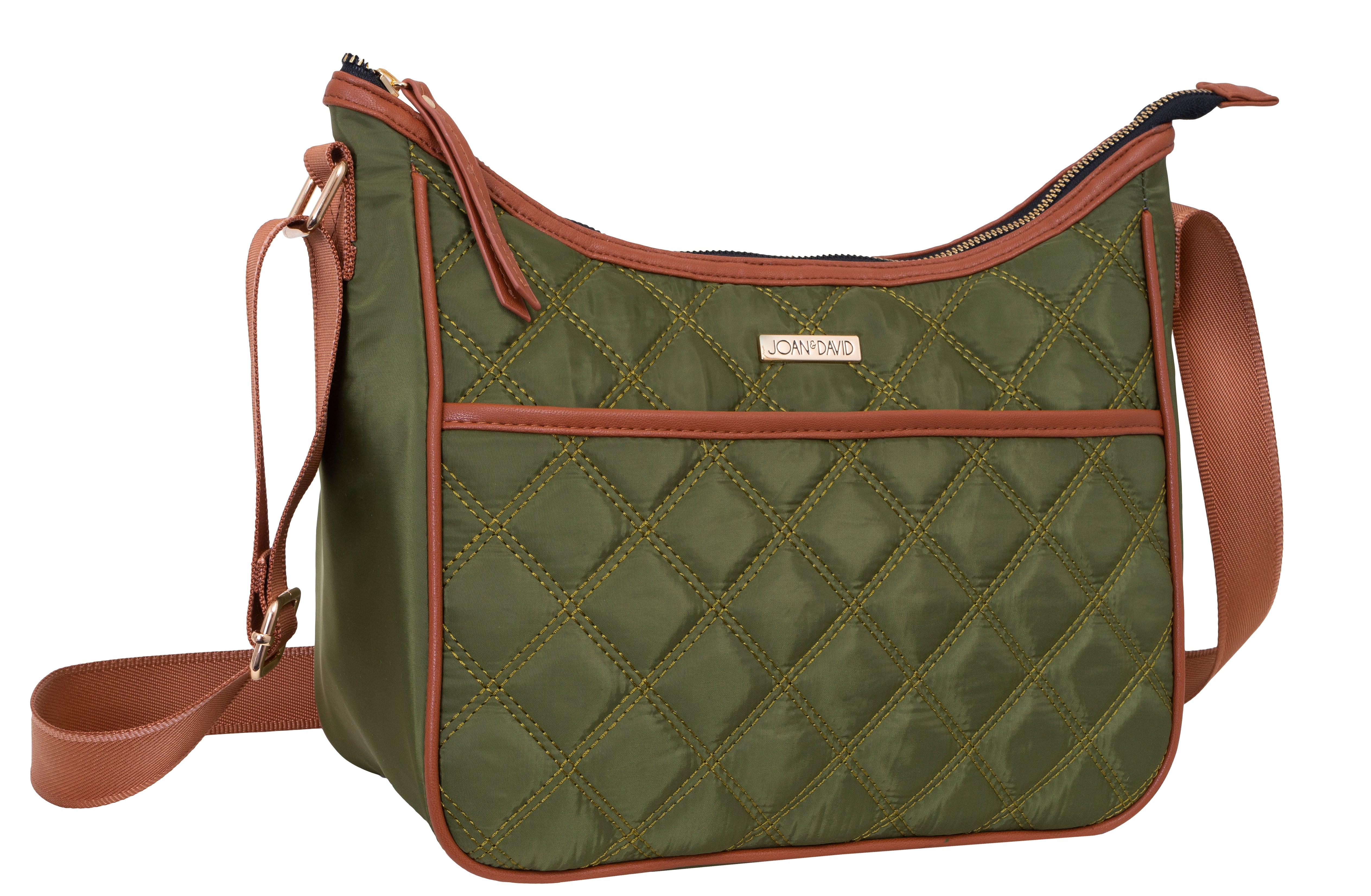 title:Joan & David Diamond Quilted Crossbody Nylon Cooler Lunch Tote With Re-Usable Bottle;color:Navy
