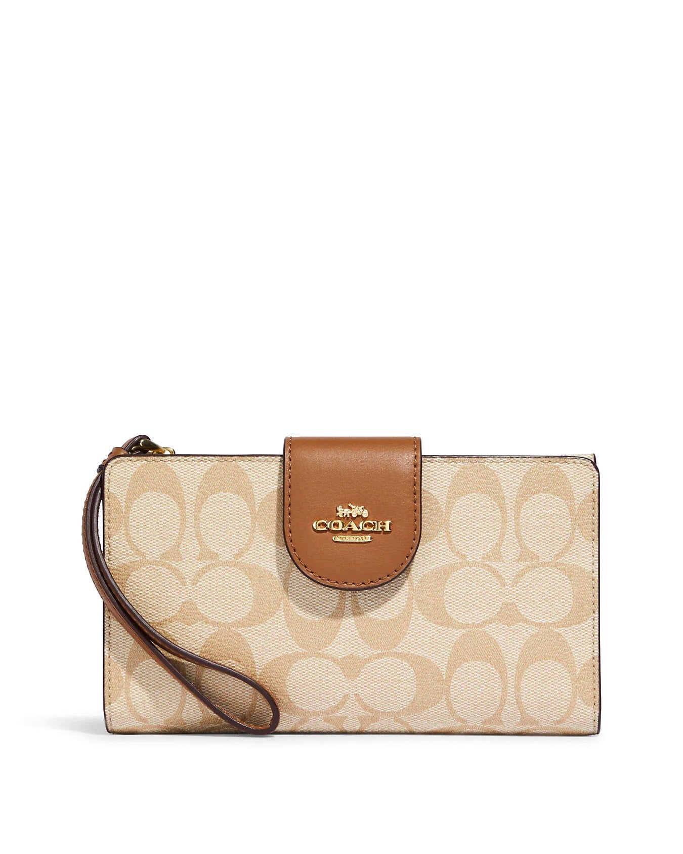 title:Coach Women's Tech Wallet In Colorblock Signature Canvas;color:Light Khaki / Light Saddle